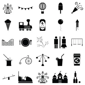 Amusement park icon set 스톡 일러스트