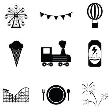 Amusement park icon set 스톡 일러스트
