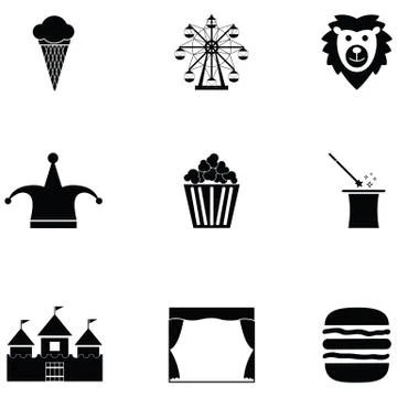 Amusement park icon set Stock Illustration