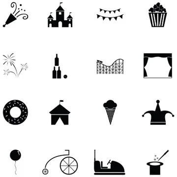 Amusement park icon set Stock Illustration