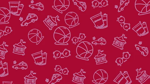 Amusement park icons pattern on red great for party invitations, event posters,  Stock Footage 325418805