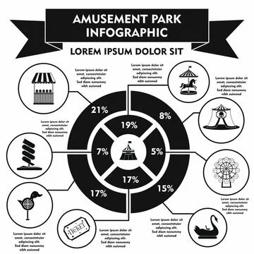Amusement park infographic elements, simple style Ilustração Stock