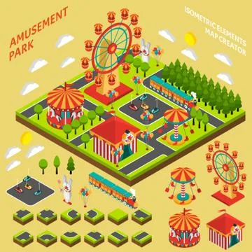 Amusement Park Isometric Map Creator Composition Stock Illustration