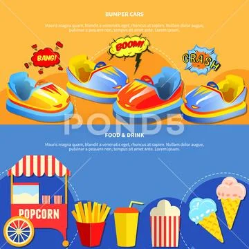 Amusement park mining 2 flat banners Stock Illustration