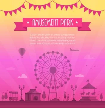 Amusement park - modern vector illustration with place for text Stock Illustration