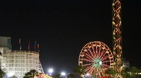 Amusement park at night Stock Footage