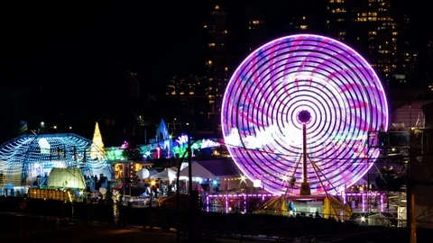 Amusement Park At Night Stock Footage 99371221