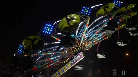 Amusement Park At Night Stock Footage 100376353