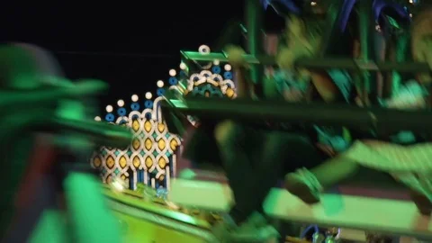 Amusement park at night - roller coaster Stock Footage