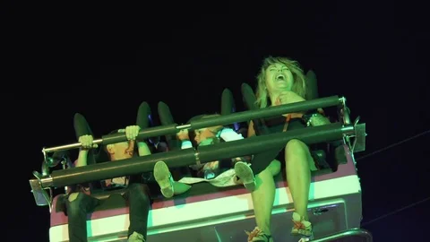 Amusement park at night - roller coaster, 10.11.2017 Malaga, Spain Stock Footage 82912893