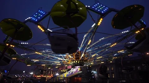 Amusement Park At Night - Slow Motion - 2 Stock Footage 100376543