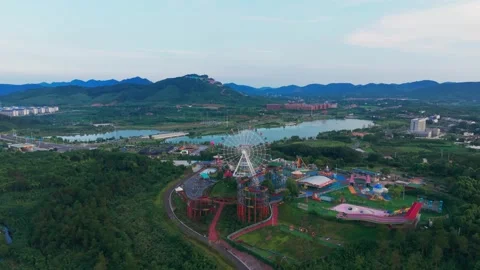 Amusement park panorama Stock Footage 347496366