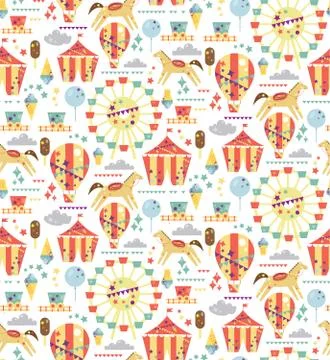 Amusement park pattern cartoon design for children Stock Illustration