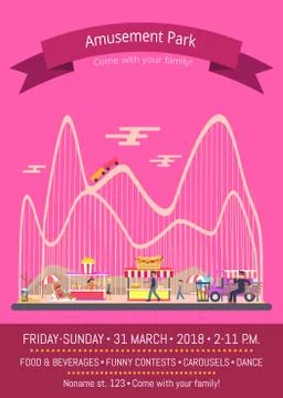 Amusement Park Pink Poster Vector Illustration Ilustración de archivo