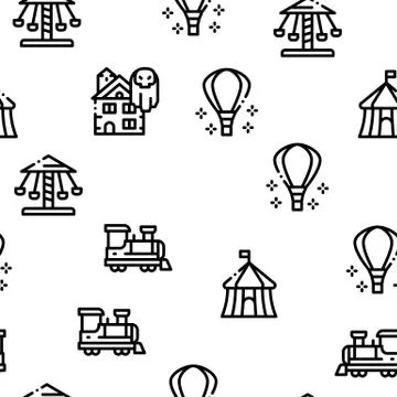 Amusement Park Seamless Pattern Vector Stock Illustration