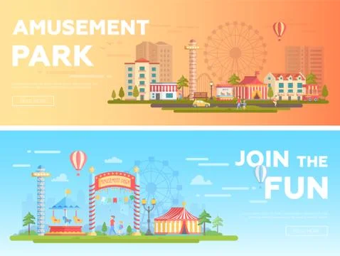 Amusement park - set of modern flat vector illustrations Stock Illustration