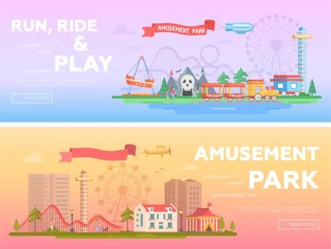 Amusement park - set of modern flat vector illustrations Stock Illustration