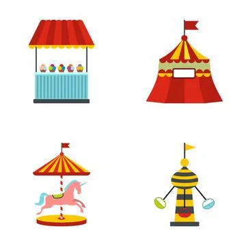 Amusement park set representing carnival entertainment and fairground attra.. Stock Illustration