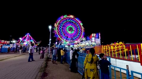 Amusement park with theme and jolly rides for children. Stock Footage 325855448