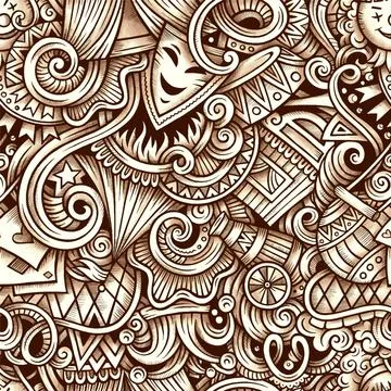 Amusement Park vector hand drawn doodles seamless pattern. Illustrazione stock