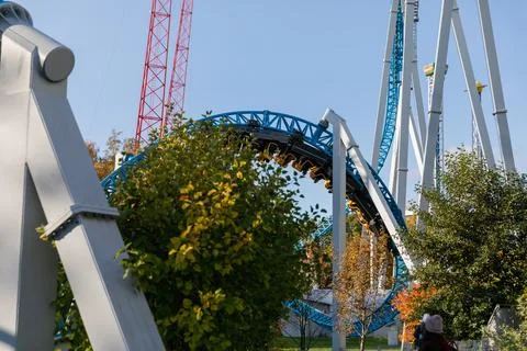 Amusement roller coaster for fun in the park Stock Photos
