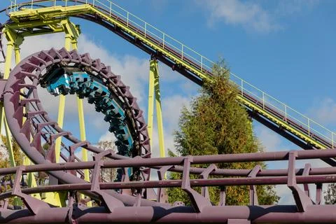 Amusement roller coaster for fun in the park Stock Photos