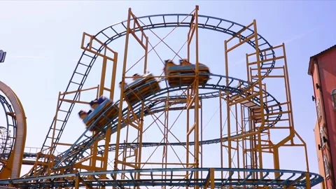 Amusement Theme Park Ride Rollercoaster Fun Activities Outdoors Leisure Family Stock Footage 280494679