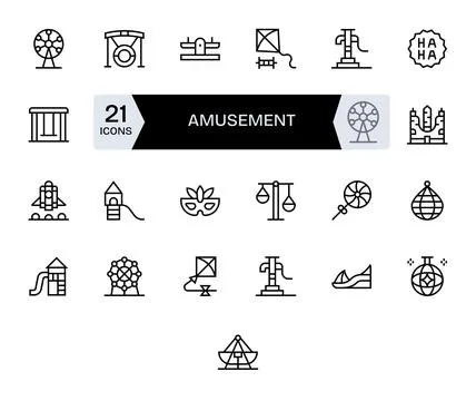Amusement Vector Icon Repository containing 25 Regular Line 128x128 Pixel O.. Stock Illustration