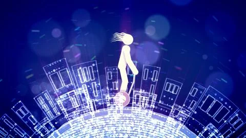 An amusing 3d illustration of an abstract young man driving a self balancing  Stock Illustration