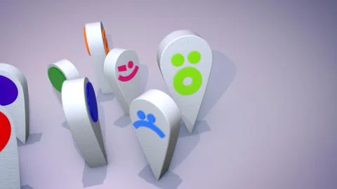 An amusing 3d illustration of smiling multicolored emoticons looking like big Stock Illustration