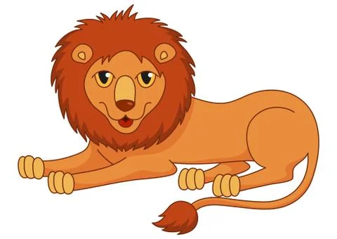 Amusing cartoon lion regally lying with fluffy mane Stock Illustration