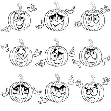 Amusing gesticulating pumpkin outlines Stock Illustration
