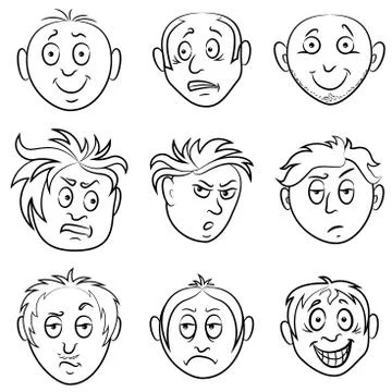 Amusing male grimaces set Stock Illustration
