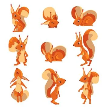 Amusing Squirrel Collection, Funny Little Rodent Animal Cartoon Character in Illustrazione stock