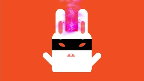 Amusing white evil square rabbit wear a black ninja disguise over its troubled Vídeos de archivo 129272197