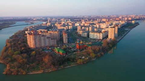 Amzing top view of the city. Western part of Krasnodar city, jubilee Stock Footage 107338009
