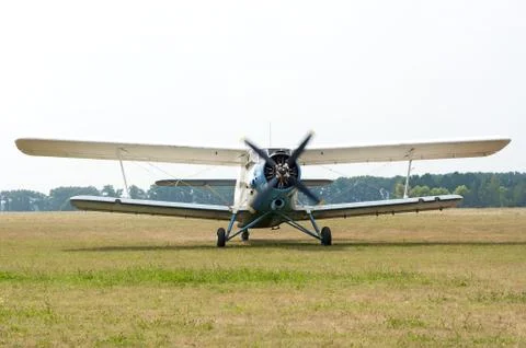 An2 airplane with rotating propeller. Stock Photos