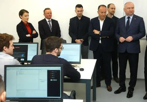 Ana Brnabic visits computer classroom at Belgrade university Stock Photos