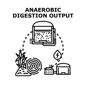 Anaerobic digestion process creating renewable energy from biomass Stock Illustration