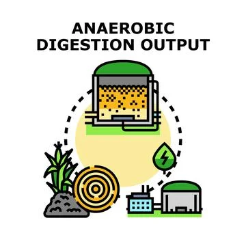 Anaerobic digestion process creating renewable energy from biomass Stock Illustration