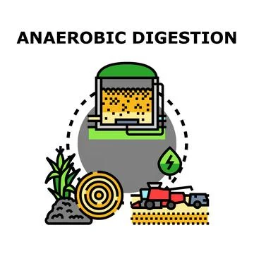 Anaerobic digestion process generating biogas for green energy Stock Illustration