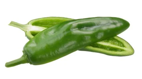 Anaheim chile pepper, split, paths Stock Photos