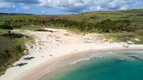 Anakena beach on the Easter Island, Chile Stock Photos
