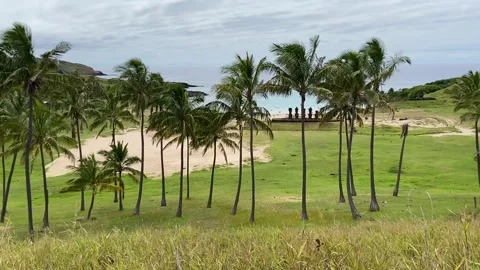 Anakena beach in Easter Island Stockbeeldmateriaal 342842074