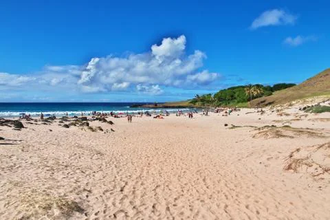 Anakena Beach on Rapa Nu, Easter Island, Chile Stock Photos