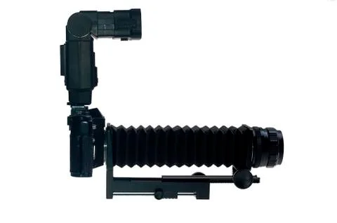 Analgo camera with long macro attachment isolated Stock Photos