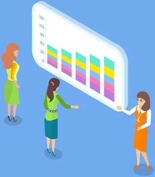 Analitic workers looking at poster with growing graph. Employees analyze reports Stock Illustration