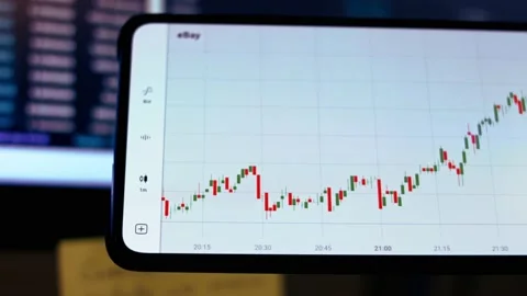 Analizing graph of crypto currency online on smartphone. Quotes of ebay at stock Stock Footage 151427548