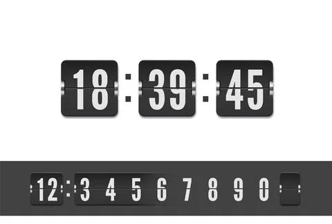 Analog airport board countdown timer with hour or minute. Scoreboard number font Illustrazione stock