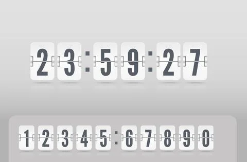 Analog airport board countdown timer. Vector vintage flip clock time counter Stock Illustration